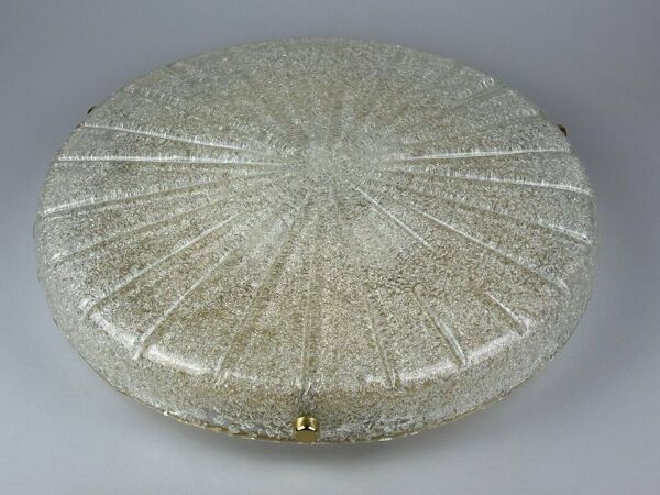 60s 70s Ceiling Light Lamp Plafoniere Flush Mount Ice Glass Hillebrand
