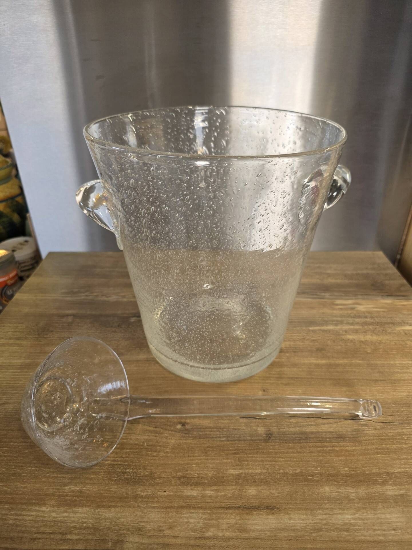 Large champagne bucket / cooler and its ladle Bubble glass Biot
