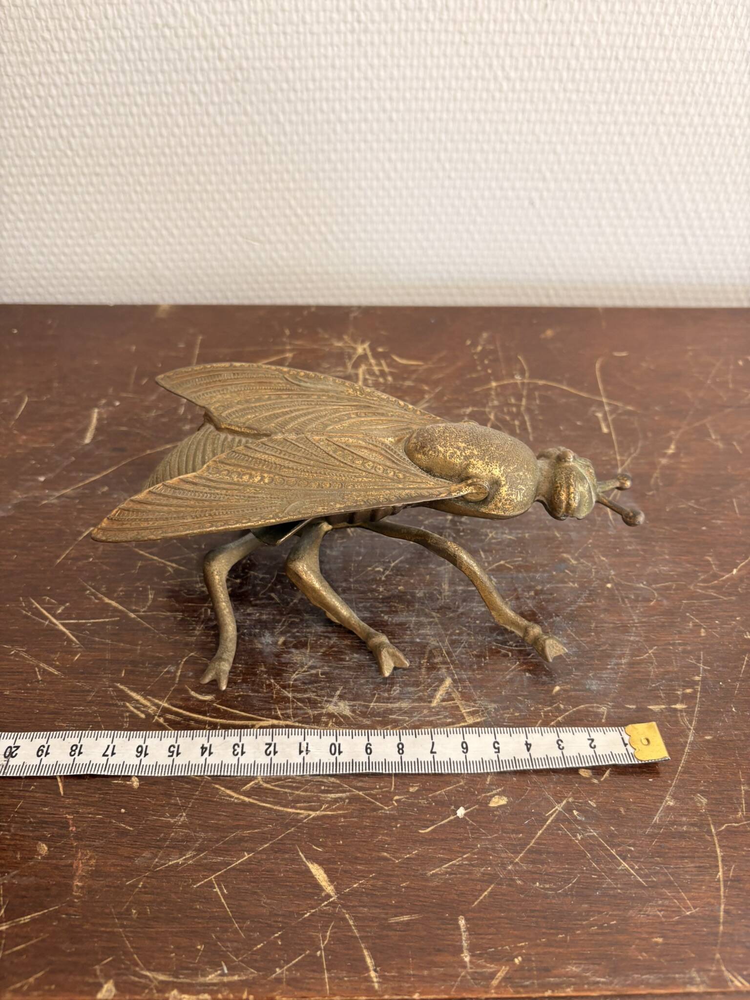 Ashtray Box Fly Cicada Articulated Brass Chiseled Vintage Display Object