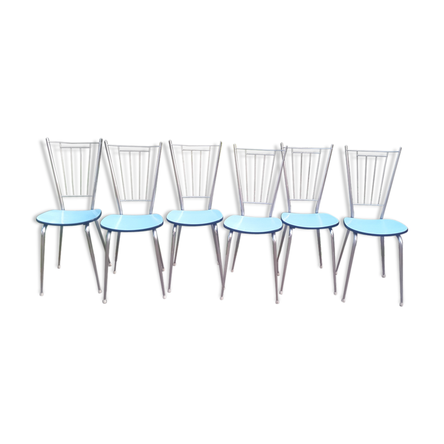 Lot of 6 blue formica chairs from the 1960s