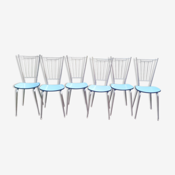 Lot de 6 chaises en formica bleues des années 60