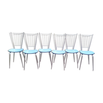 Lot de 6 chaises en formica bleues des années 60
