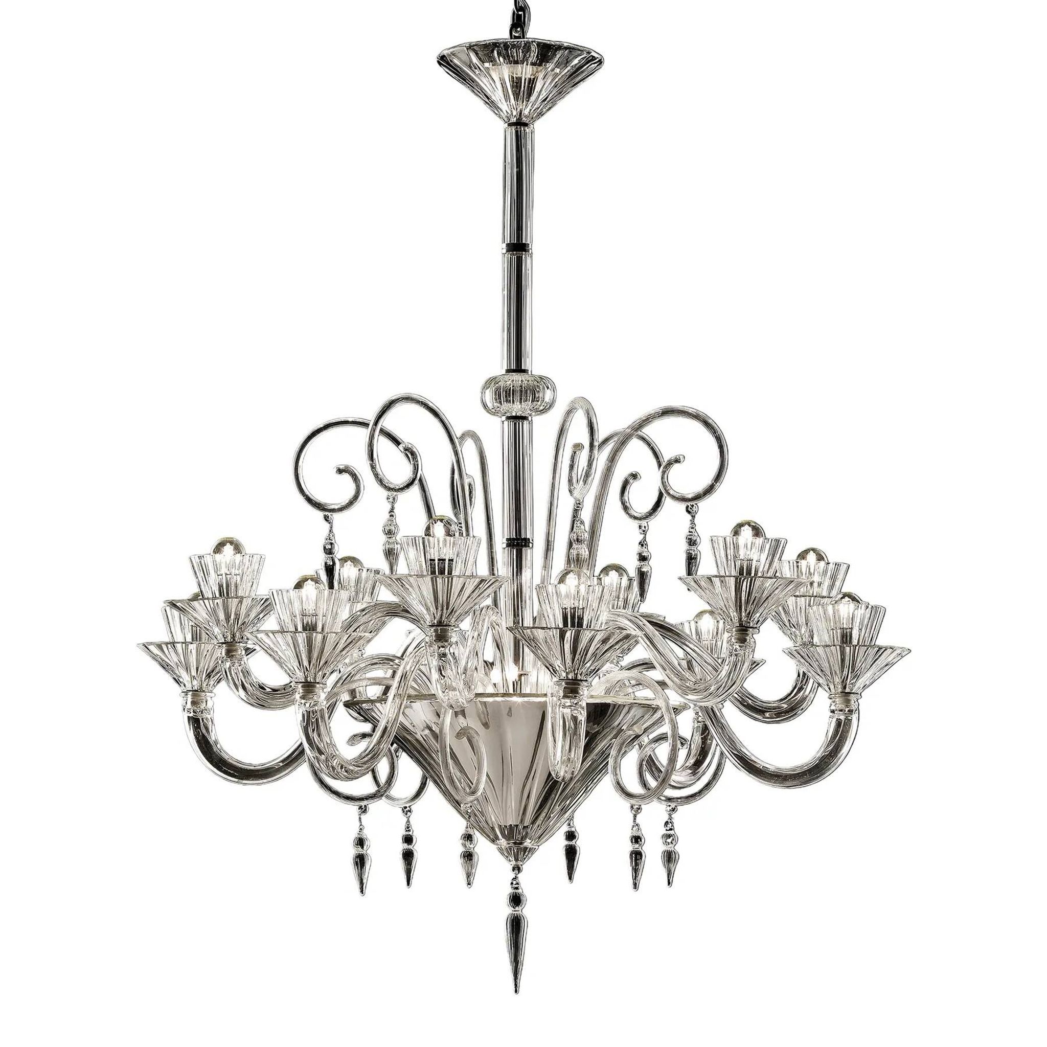 Majestic Imperial Murano Glass “Rigadin” Chandelier in Crystal Clear