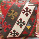 A Pair of Atique Turkish Flatweabe Kilim Cushion Cover, Geometric Pillow