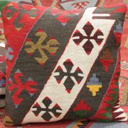A Pair of Atique Turkish Flatweabe Kilim Cushion Cover, Geometric Pillow