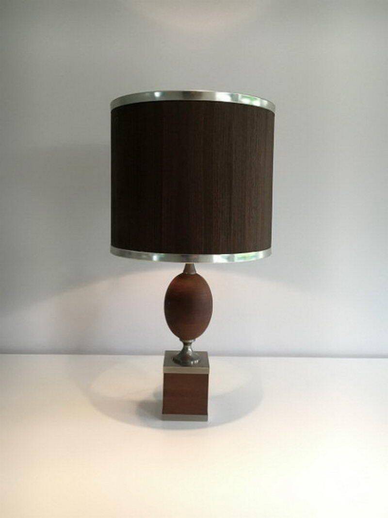 Egg lamp in wood and brushed steel