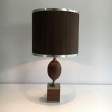 Egg lamp in wood and brushed steel