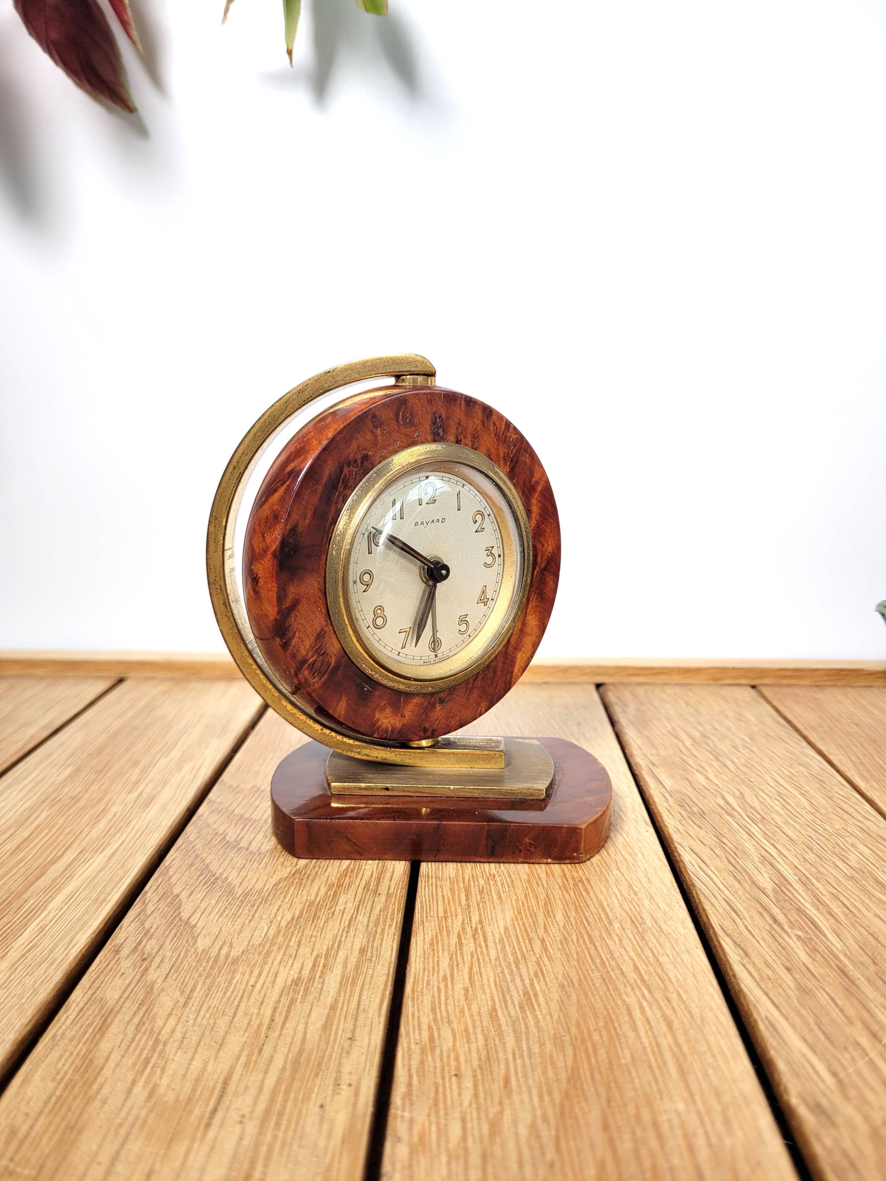 Alarm clock Bayard 1950 walnut and brass