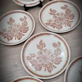Set 6 assiettes plates grès fleuries