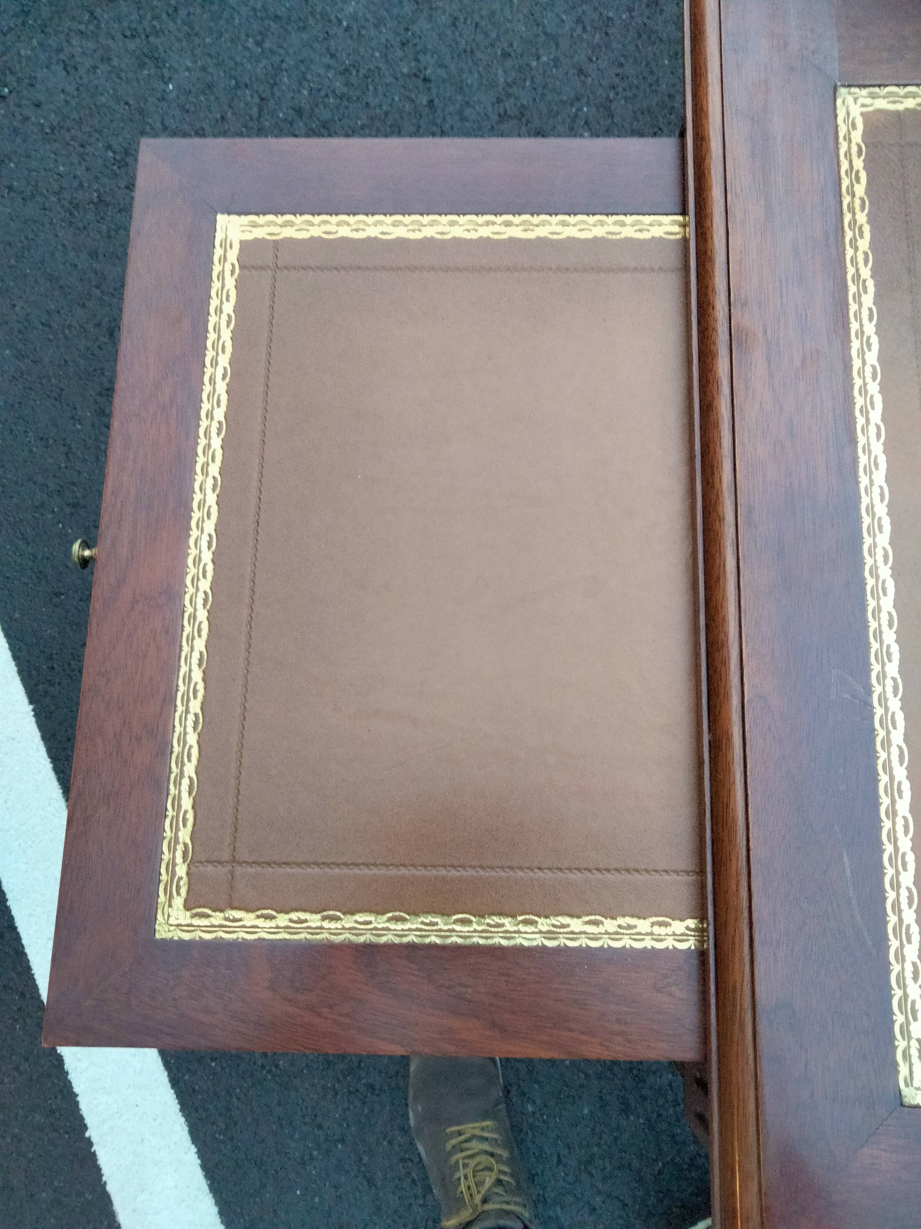 Old style flat desk louis xvi leather tray with 2 pulls