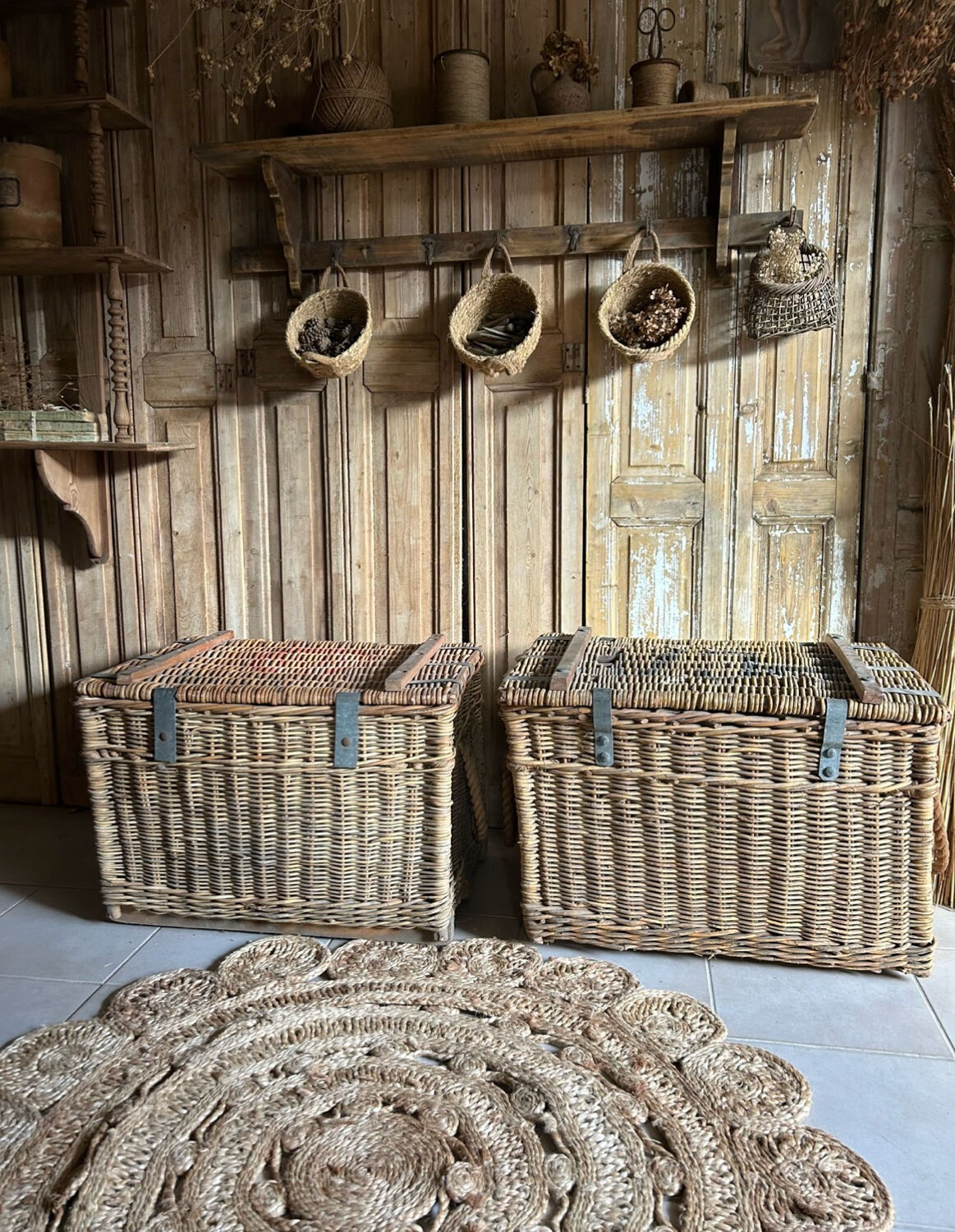 Old wicker moving trunk