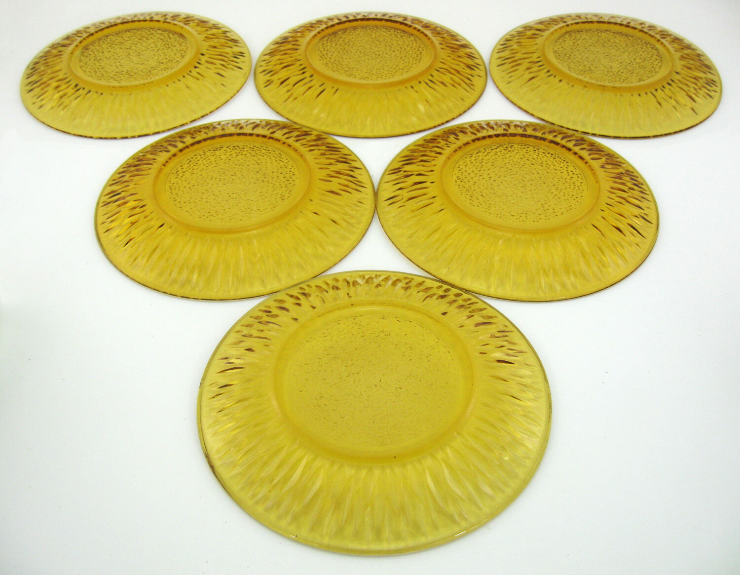 6 flat plates in amber tempered glass - Soleil Vereco France - vintage 70s
