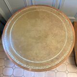 Table tambour 1900  merisier cuir et laiton