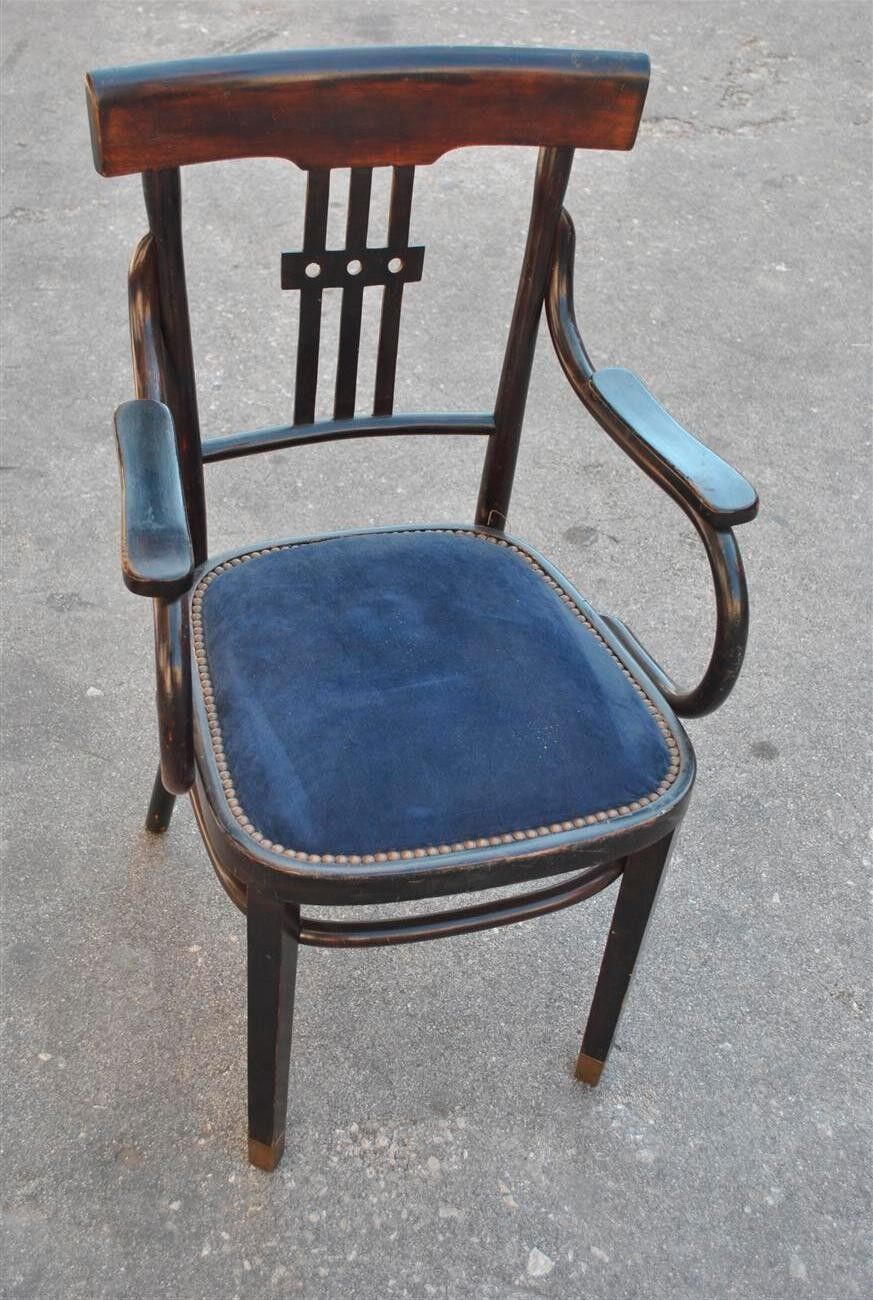 Pair of chairs time-blackened wooden 1900 Blue Velvet
