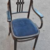 Paire de fauteuils en bois noirci époque 1900 velours bleu