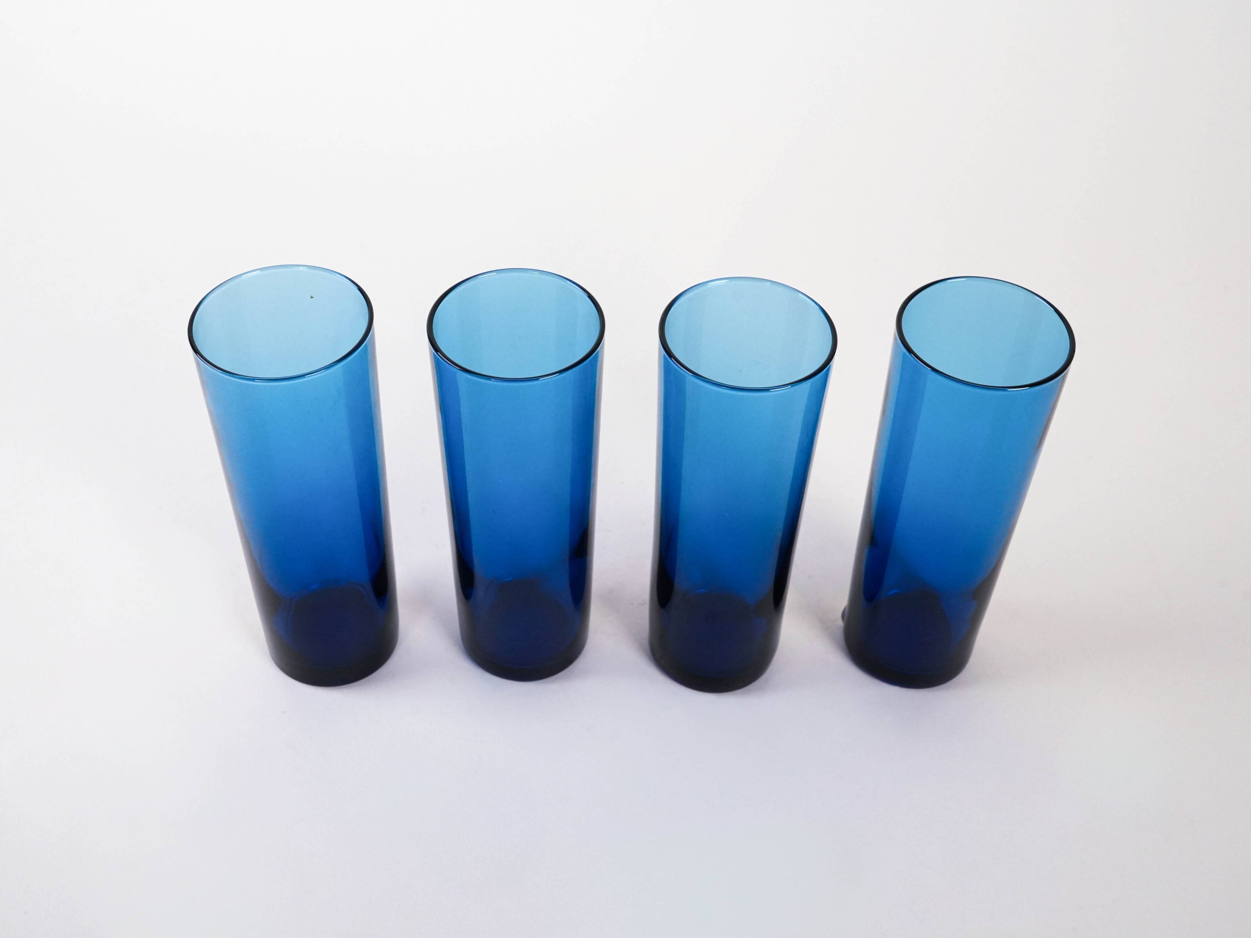 Set of cobalt glasses, Italian design, 1970s, manufactured in Italy