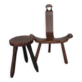 Vintage Spanish Wooden Chair and Stool from the 1970s