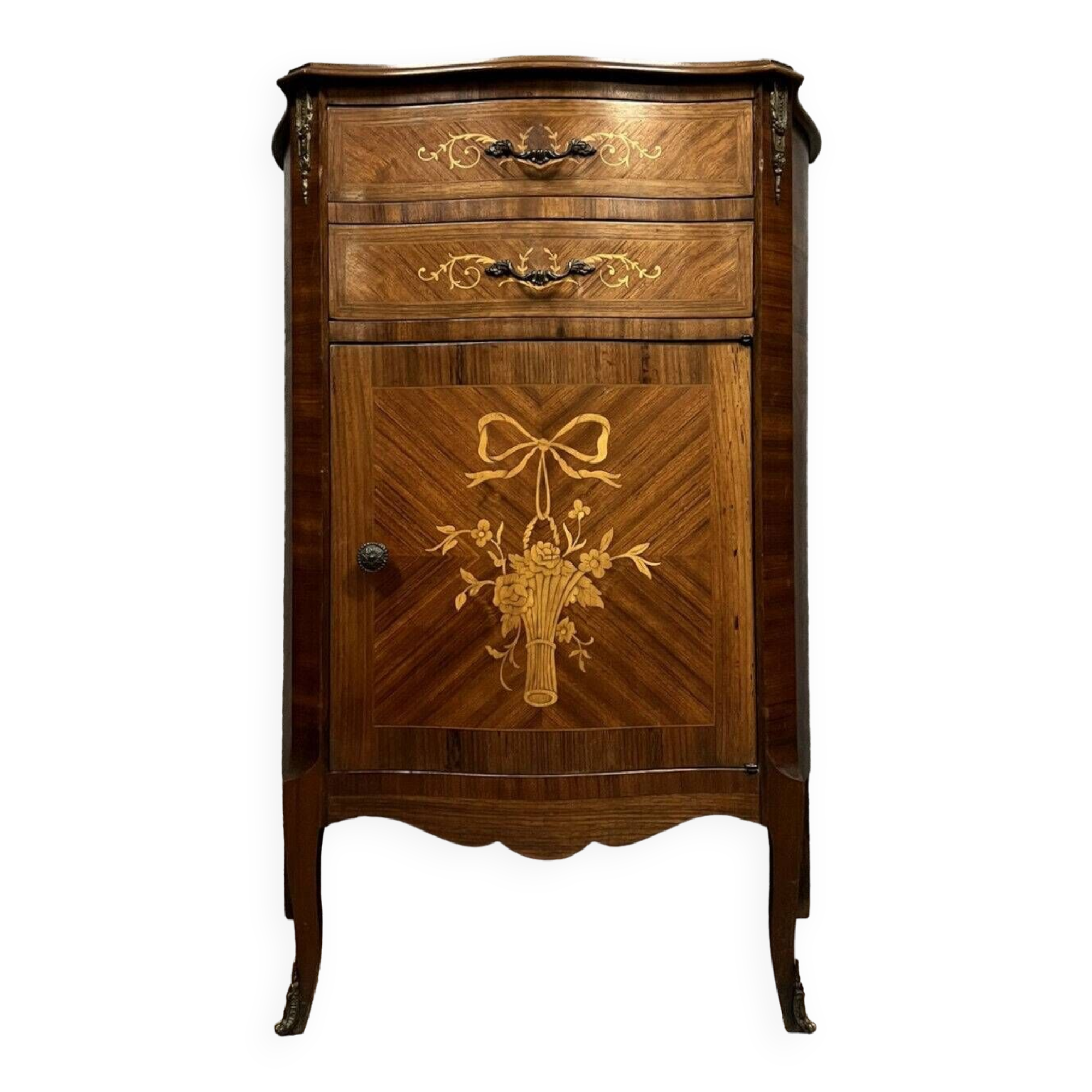 Curved Louis XV style ceremonial buffet in marquetry