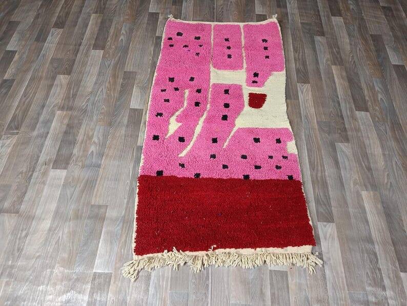 Handmade Berber rug with colourful patterns, size 100 x 200 cm.