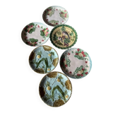 Antique faience barbotine plates – Mismatched set – circa 1900