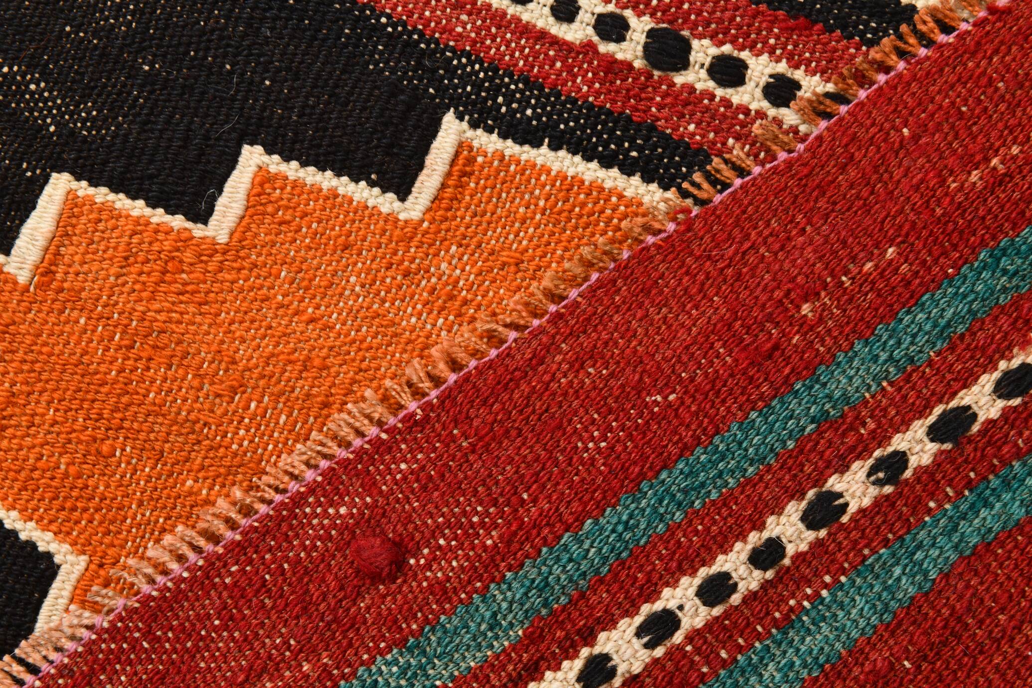 2x13 Green & Red Stair Kilim Runner Rug, 72x387Cm