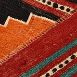 2x13 Green & Red Stair Kilim Runner Rug, 72x387Cm