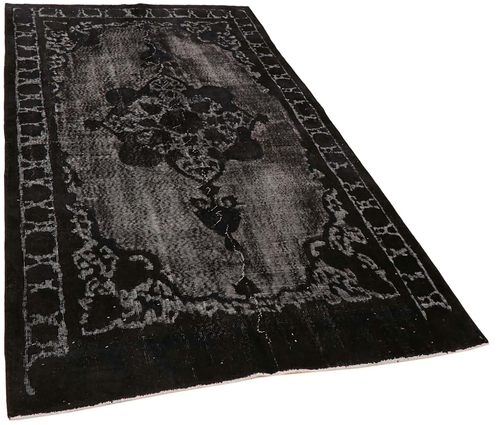 Handmade hi-low pile oriental 1980s 153 cm x 261 cm black rug
