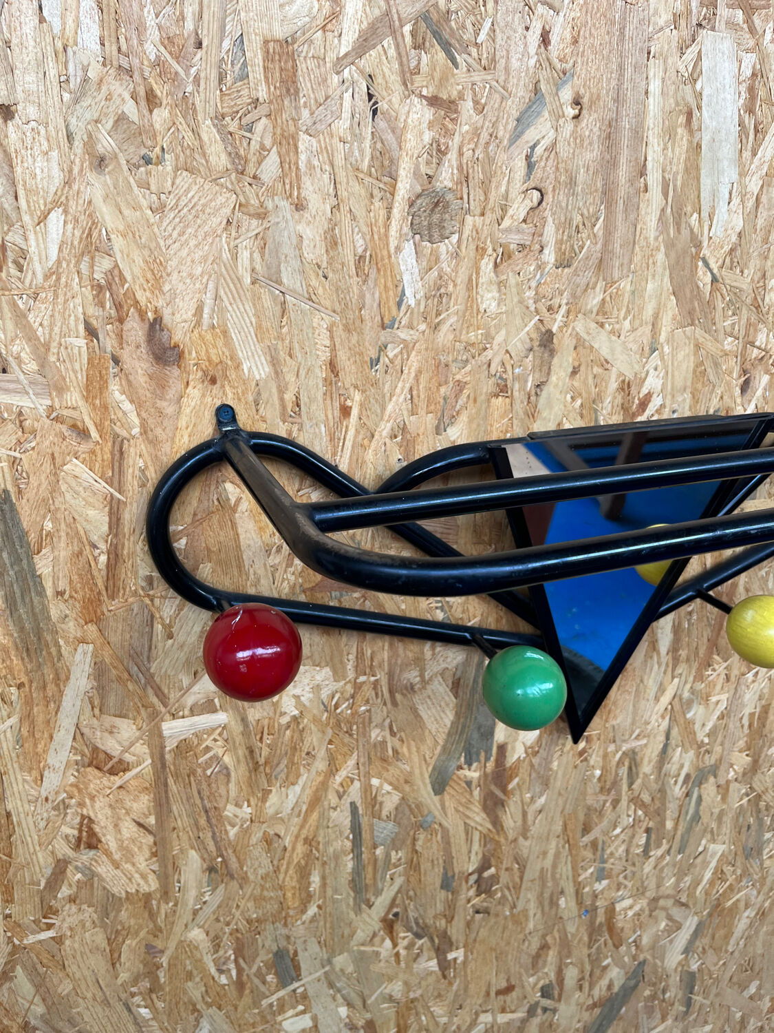 Black metal wood coat rack with vintage mirror