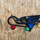 Black metal wood coat rack with vintage mirror