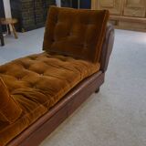 1920s convertible leather club bench with velvet seats
