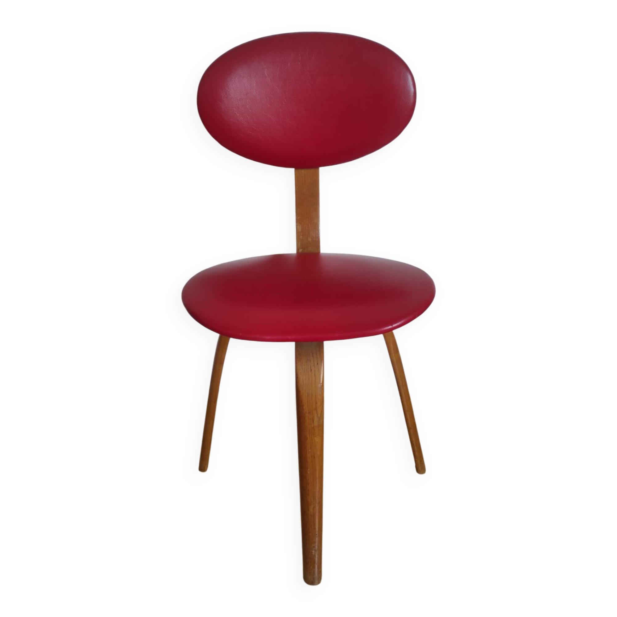 Vintage Bow-Wood chair by Steiner - red seat and dark wood
