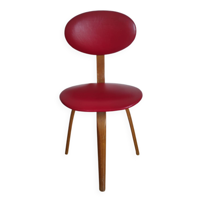 Chaise vintage Bow-Wood par Steiner - assise rouge et bois foncé