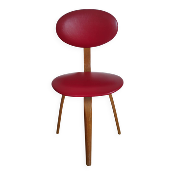 Chaise vintage Bow-Wood par Steiner - assise rouge et bois foncé
