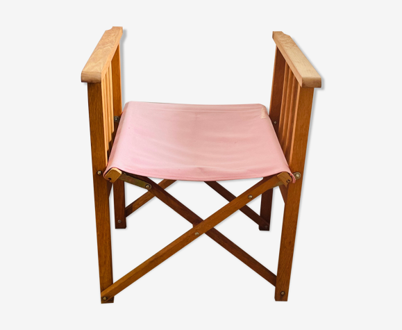 Tabouret pliant ancien en bois et toile - pecheur