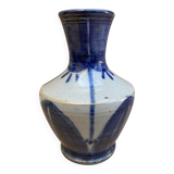 Glazed ceramic vase by Marcel Noverraz, signed, with vintage blue decoration.