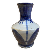 Vase céramique émaillée Marcel Noverraz signé décor bleu vintage