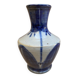 Glazed ceramic vase by Marcel Noverraz, signed, with vintage blue decoration.