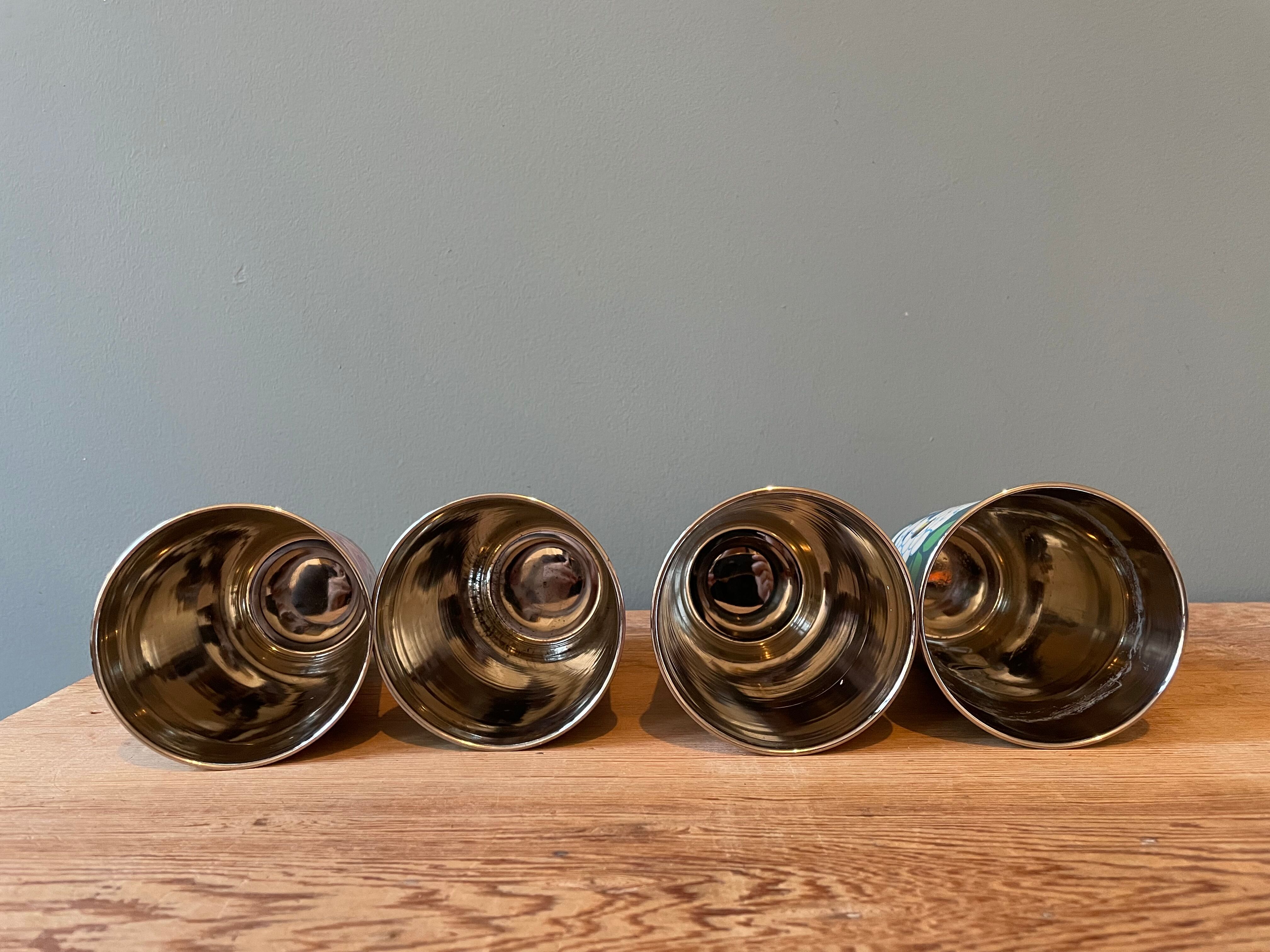 Set of 4 hand-painted stainless steel cups