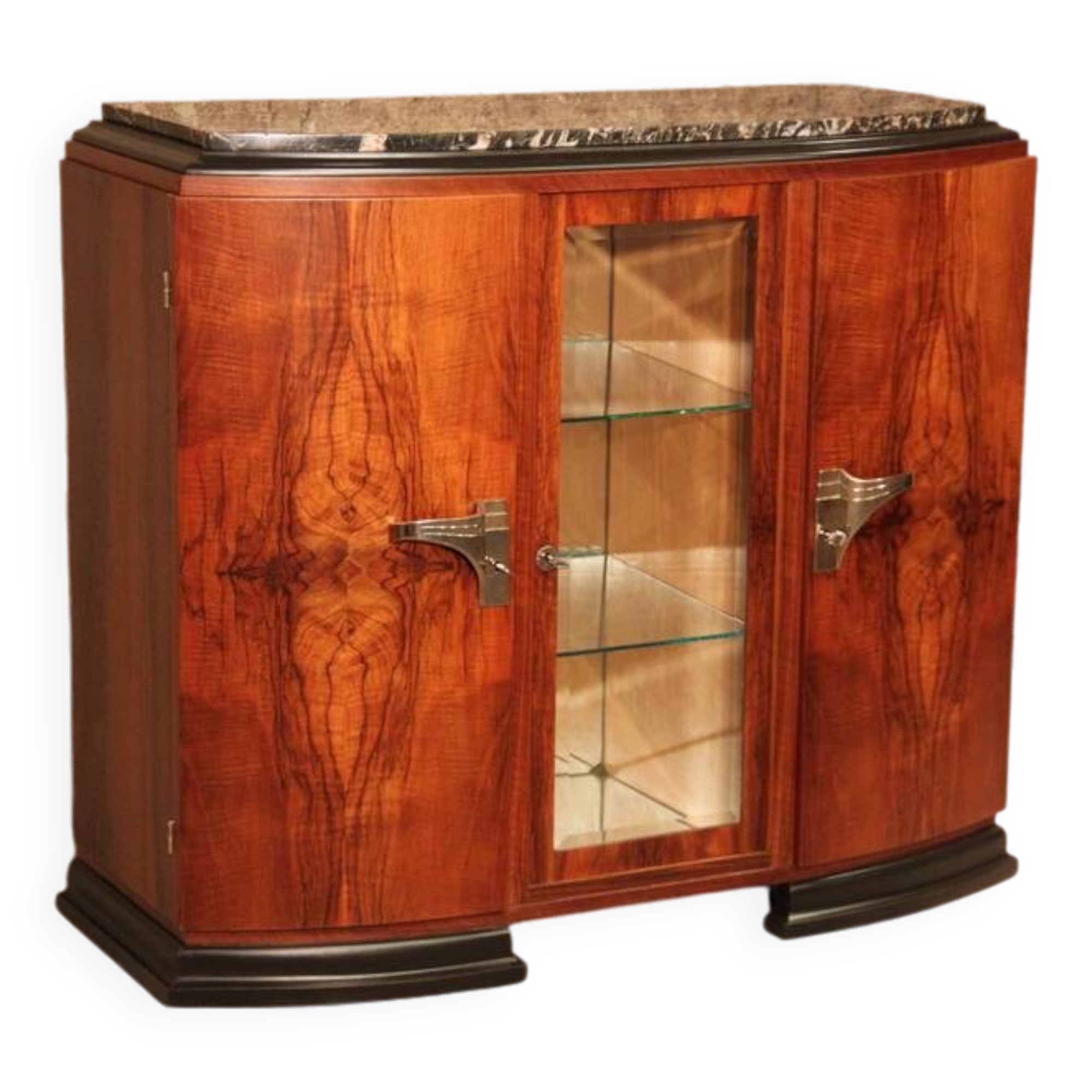 Art Deco 1930 walnut display cabinet
