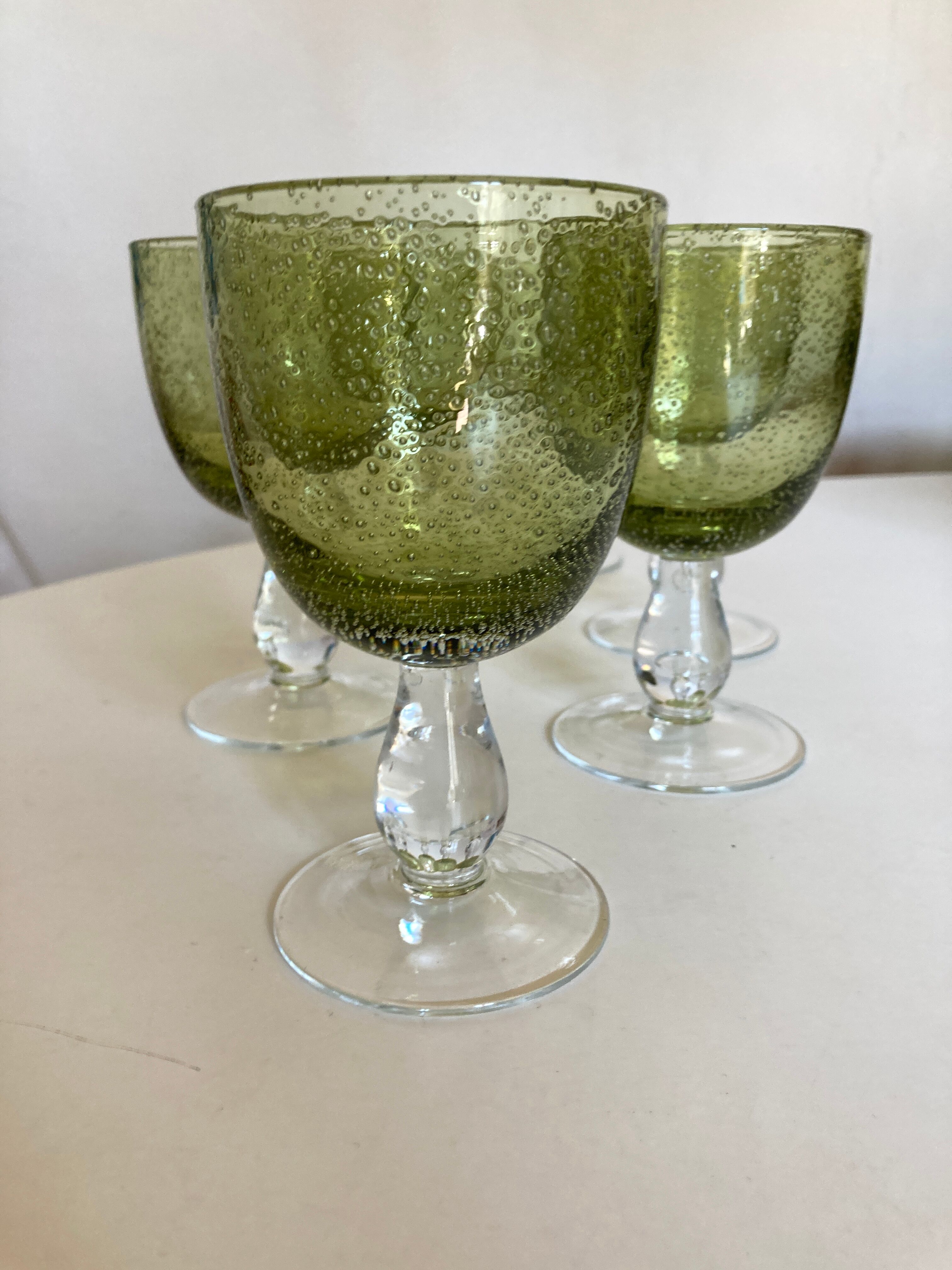 Set de 6 verres à vin 1970 en verre bullé vert