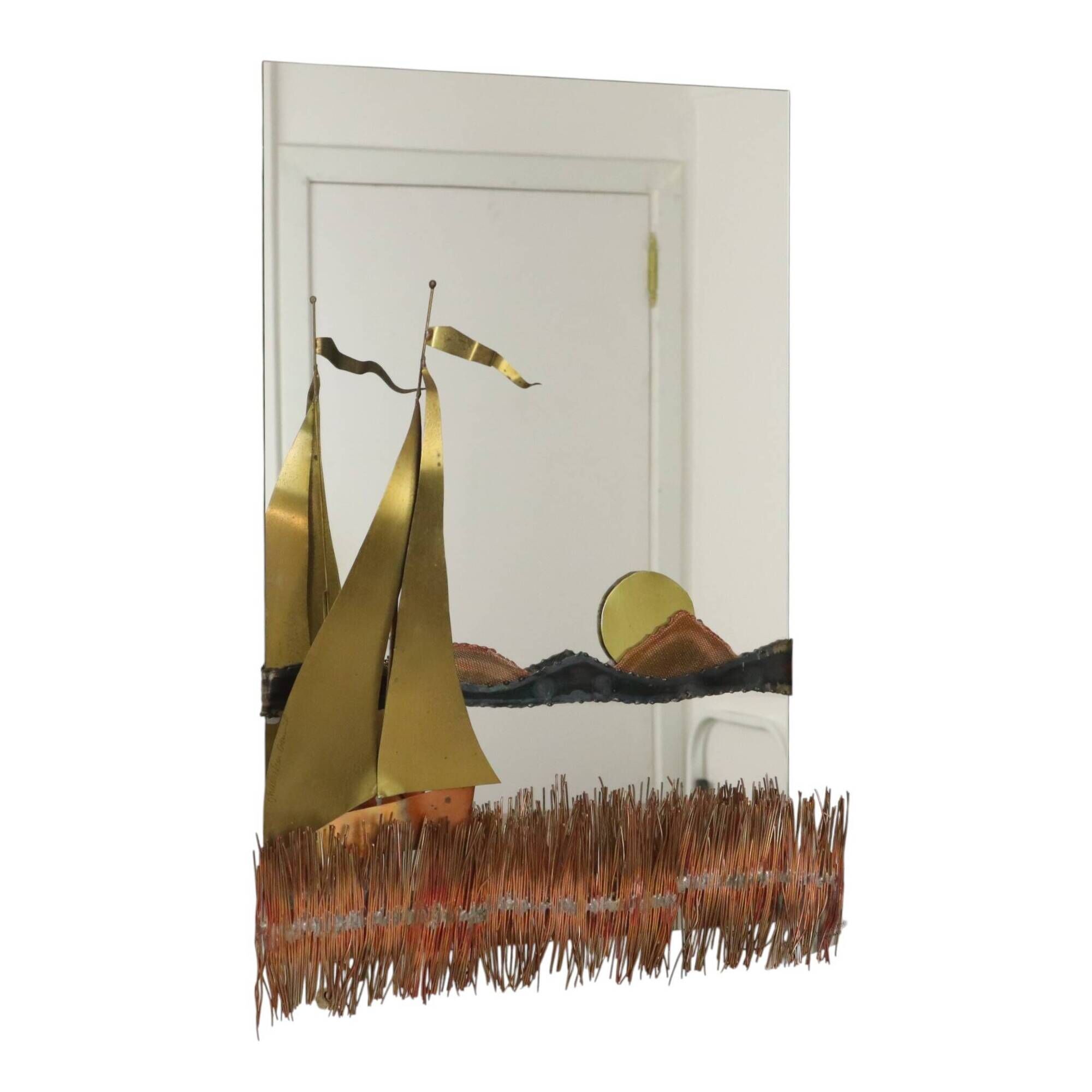 Copper and Brass Boat-Design Mirror by Daniel D’Haeseleer, 1970s