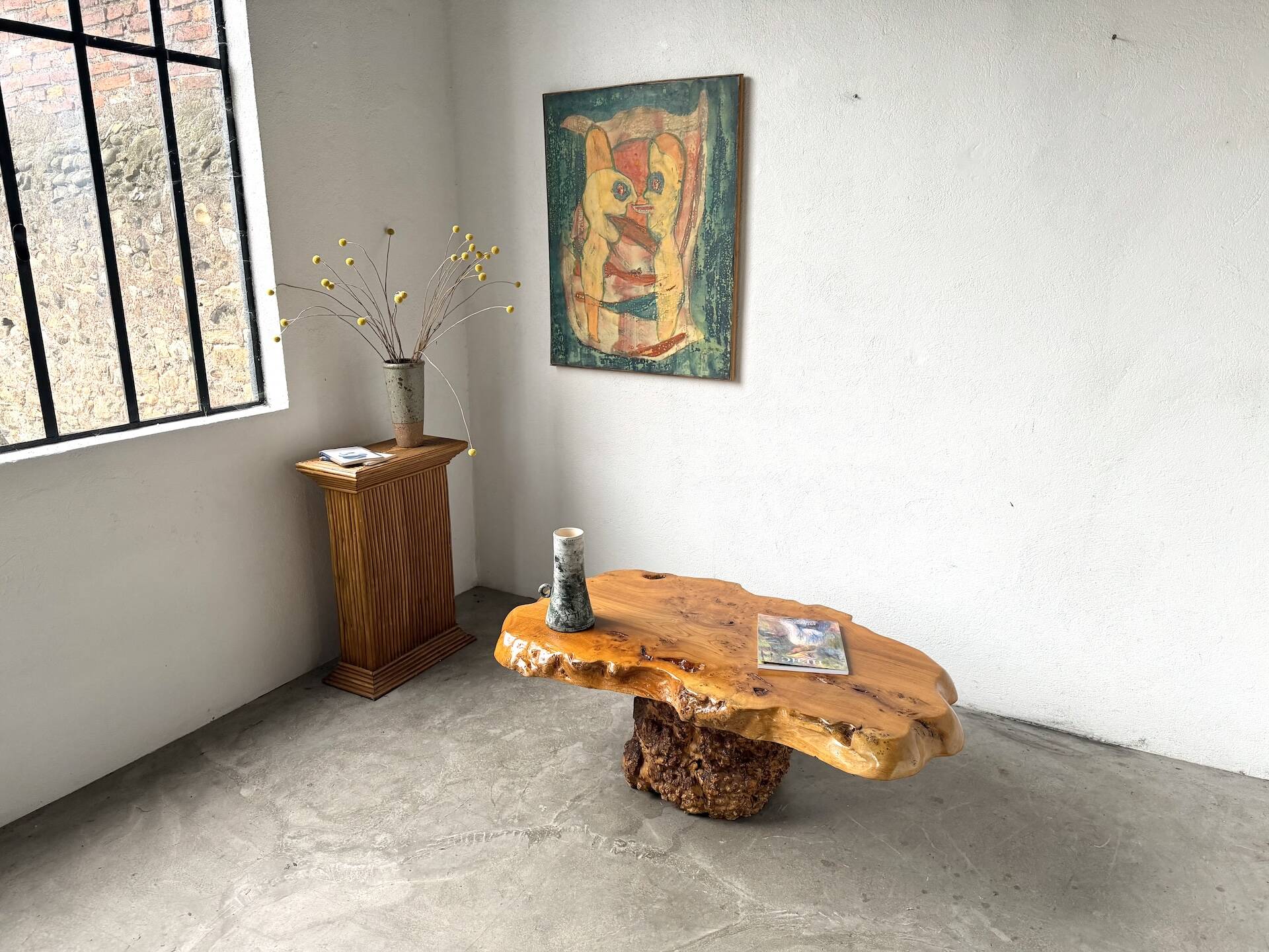 "Free-form" coffee table in solid elm.