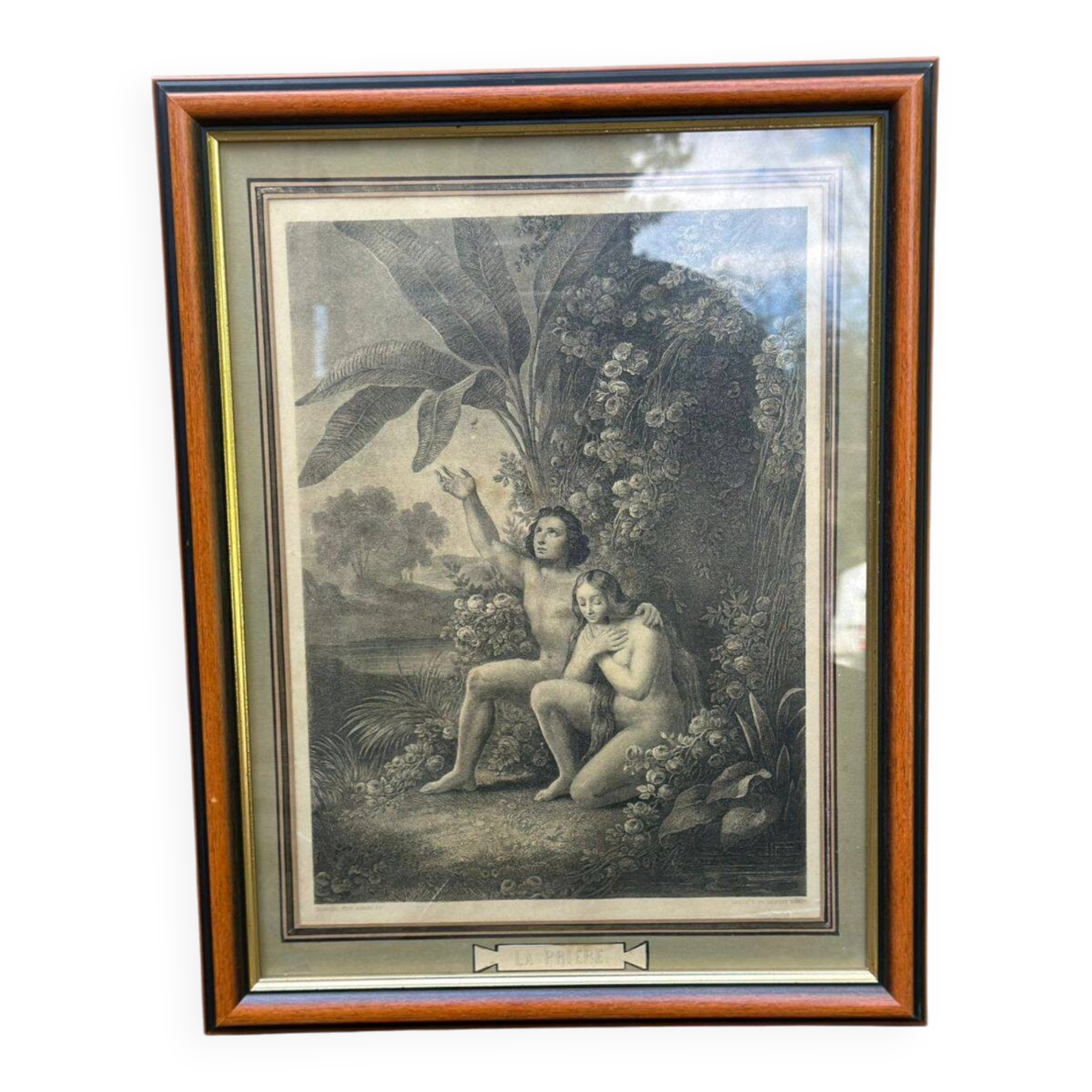 Tableau reproduction engraving old The Prayer
