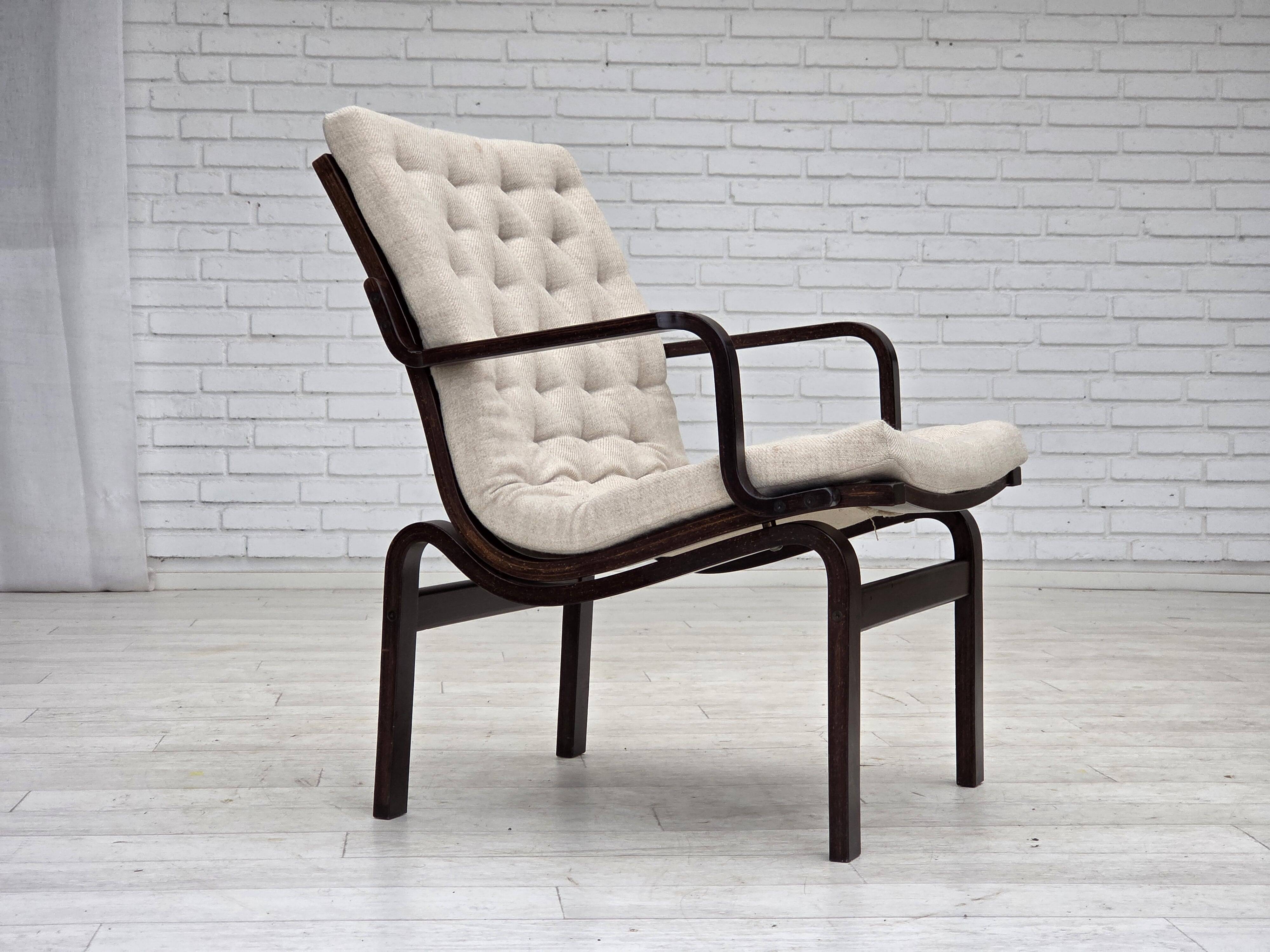 1970s, Scandinavian armchair, furniture wool, dark beech wood.