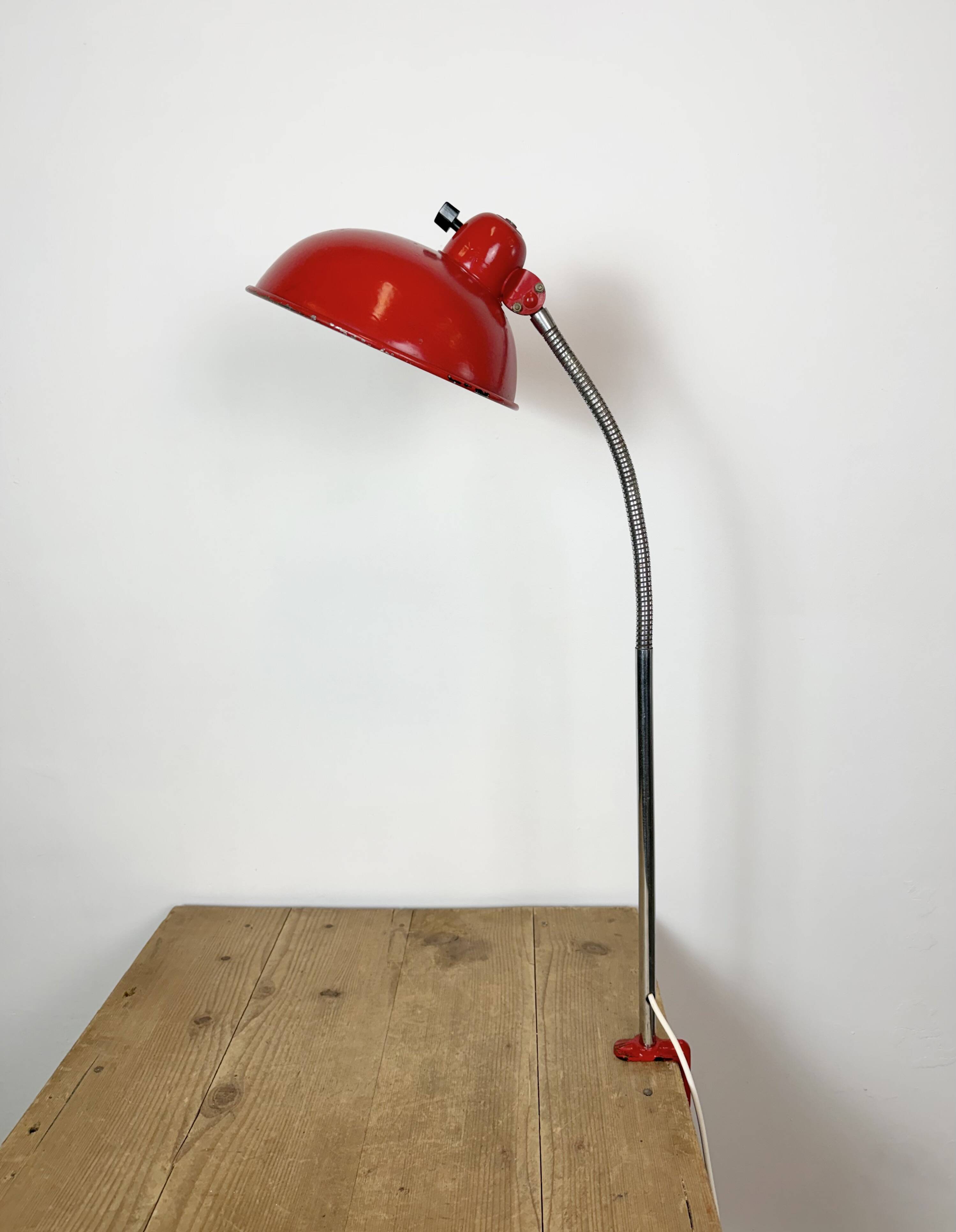 Large Red Industrial German Workshop Table Lamp from Helo Leuchten, 1950s