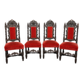 Set of 4 antique Renaissance-style oak chairs.