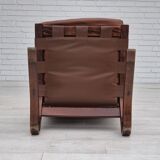 1970s, Scandinavian design, lounge chair, original condition, leather, bent wood.