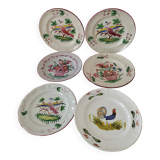 Set of 6 plates with birds and roosters.