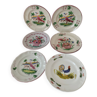Set of 6 plates with birds and roosters.