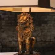 Pair of table lamps with gilt bronze Singha lions – Thailand, 1970s